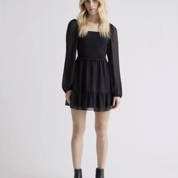 🖤 Quince Chiffon Smocked Mini Dress Black - XL - Picture 3 of 10